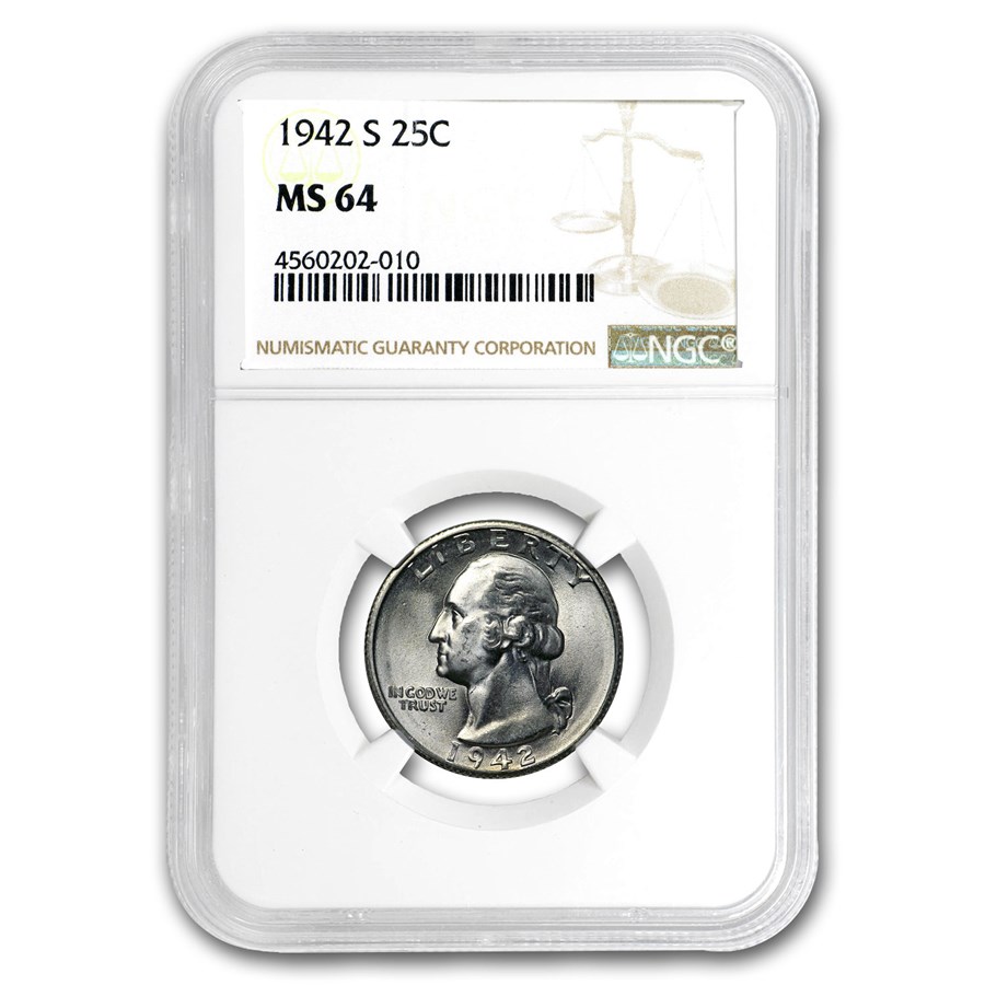 1942-S Washington Quarter MS-64 NGC