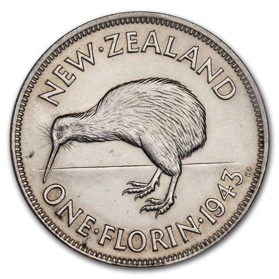 1943 New Zealand Silver Florin George VI BU