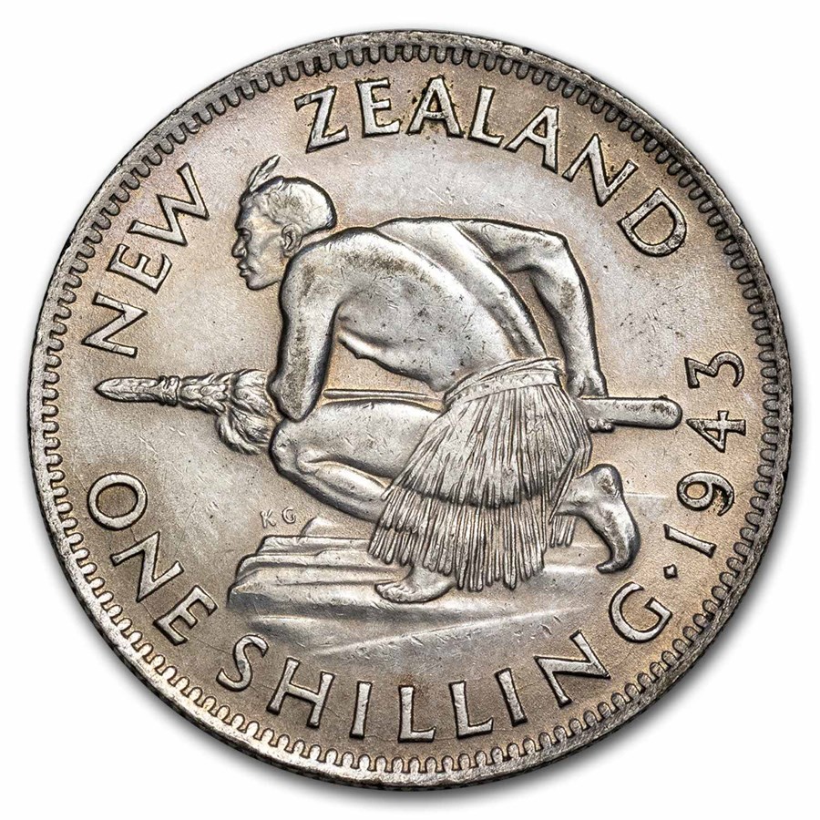 1943 New Zealand Silver Shilling George VI BU