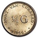 1944-1947 Curacao Silver 1/4 Gulden Wilhelmina AU/BU