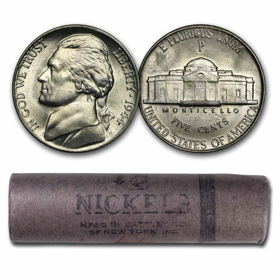 1944-P 35% Silver Jefferson Nickel 40-Coin Roll BU (Bank Wrapped)