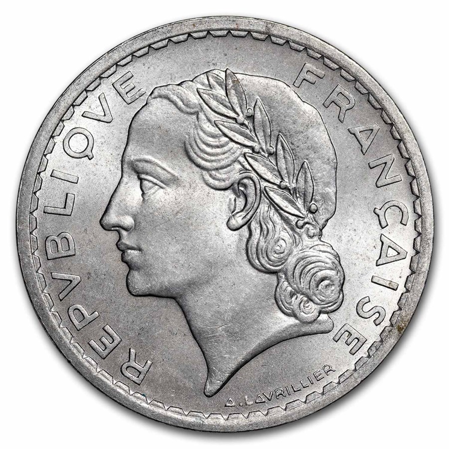 1945-1952 French Fourth Republic Aluminium 5 Francs BU