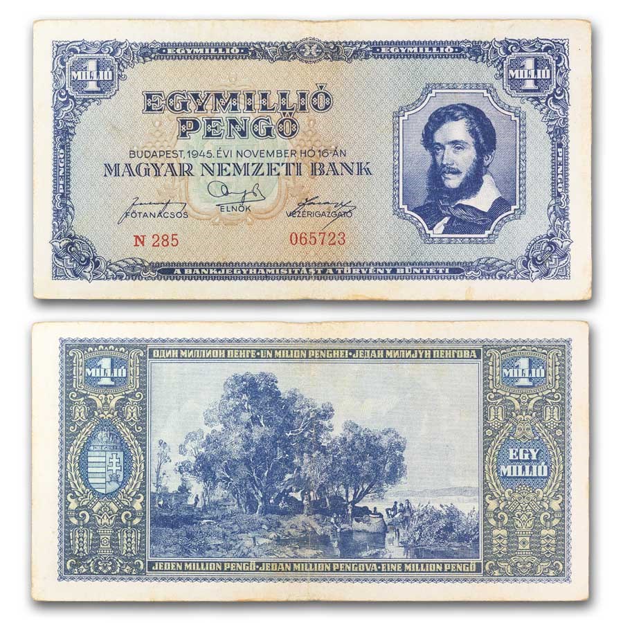 1945 Hungary 1 Million Pengos Banknote Avg Circ (P-122)