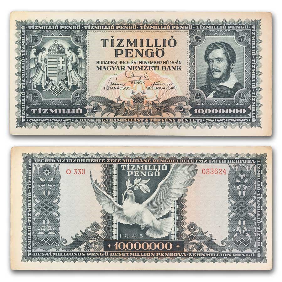 1945 Hungary 10 Million Pengos Banknote Avg Circ (P-123)