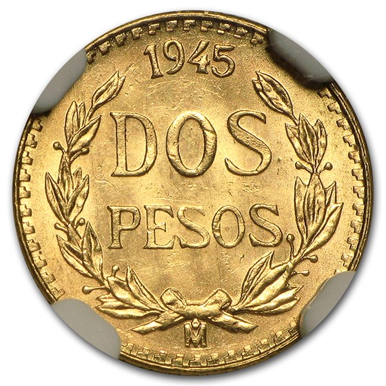 Buy 1945 Mexico Gold 2 Pesos MS-65 NGC | APMEX