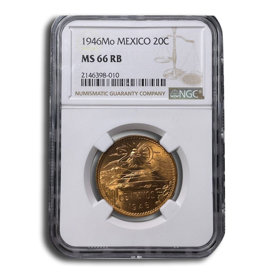 1946-Mo Mexico 20 Centavos MS-66 NGC (Red/Brown)