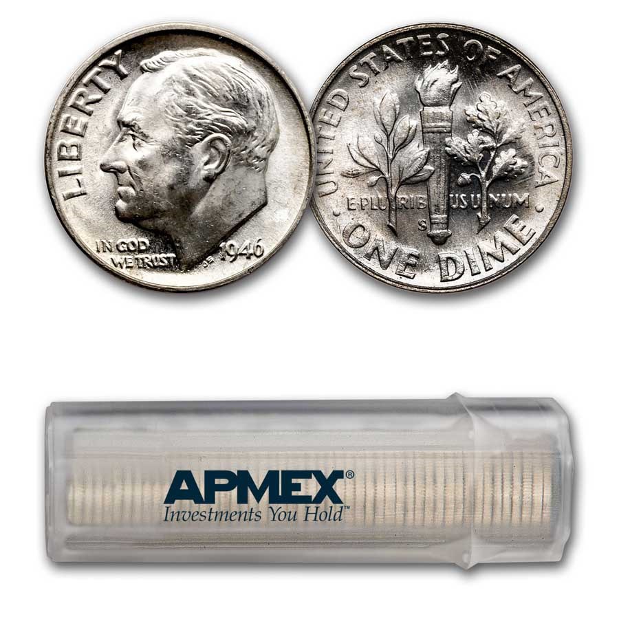 1946-S Roosevelt Dime 50-Coin Roll BU