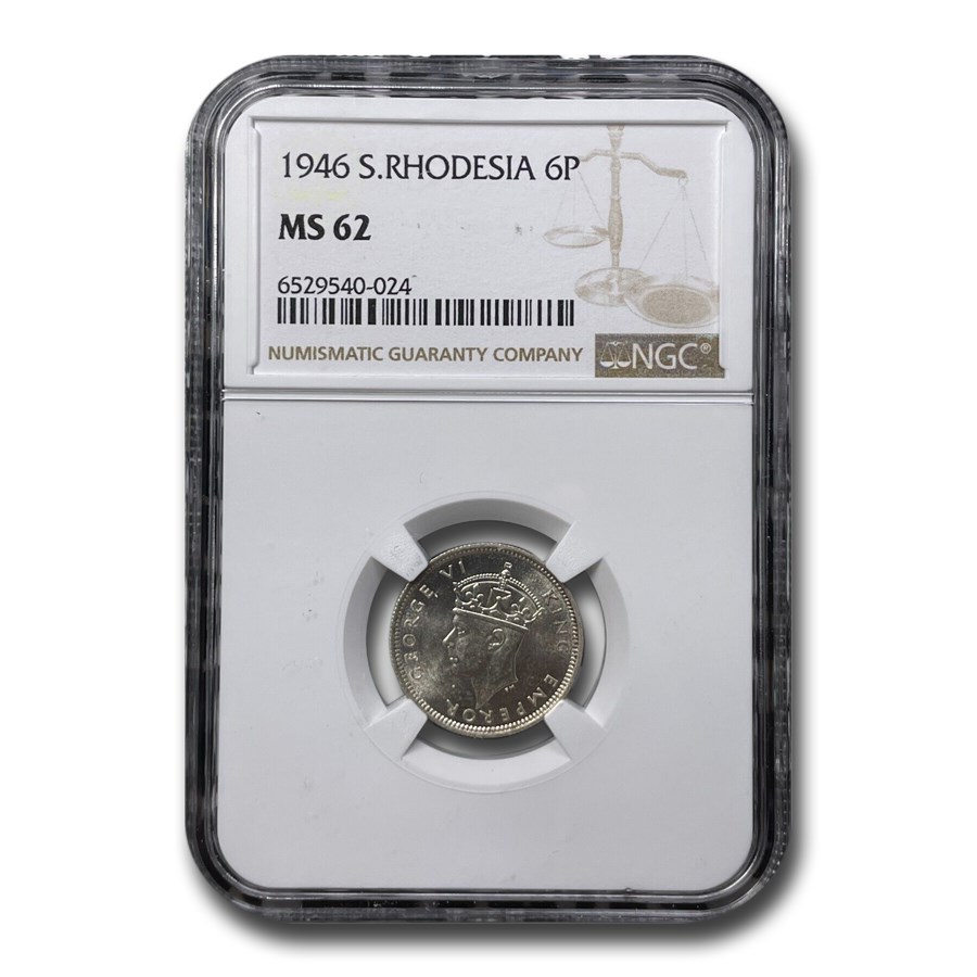 1946 Southern Rhodesia Silver Sixpence MS-62 NGC