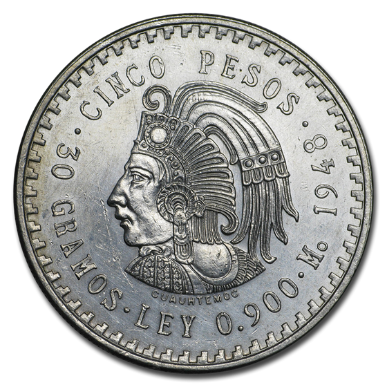 Buy 1947-1948 Mexico Silver 5 Pesos Cuauhtemoc Cull (ASW .8681 oz) | APMEX