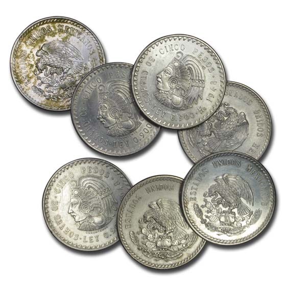 1947-1948 Mexico Silver 5 Pesos Cuauhtemoc Cull (ASW .8681 oz)