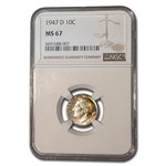 1947-D Roosevelt Dime MS-67 NGC (Beautiful Toning)