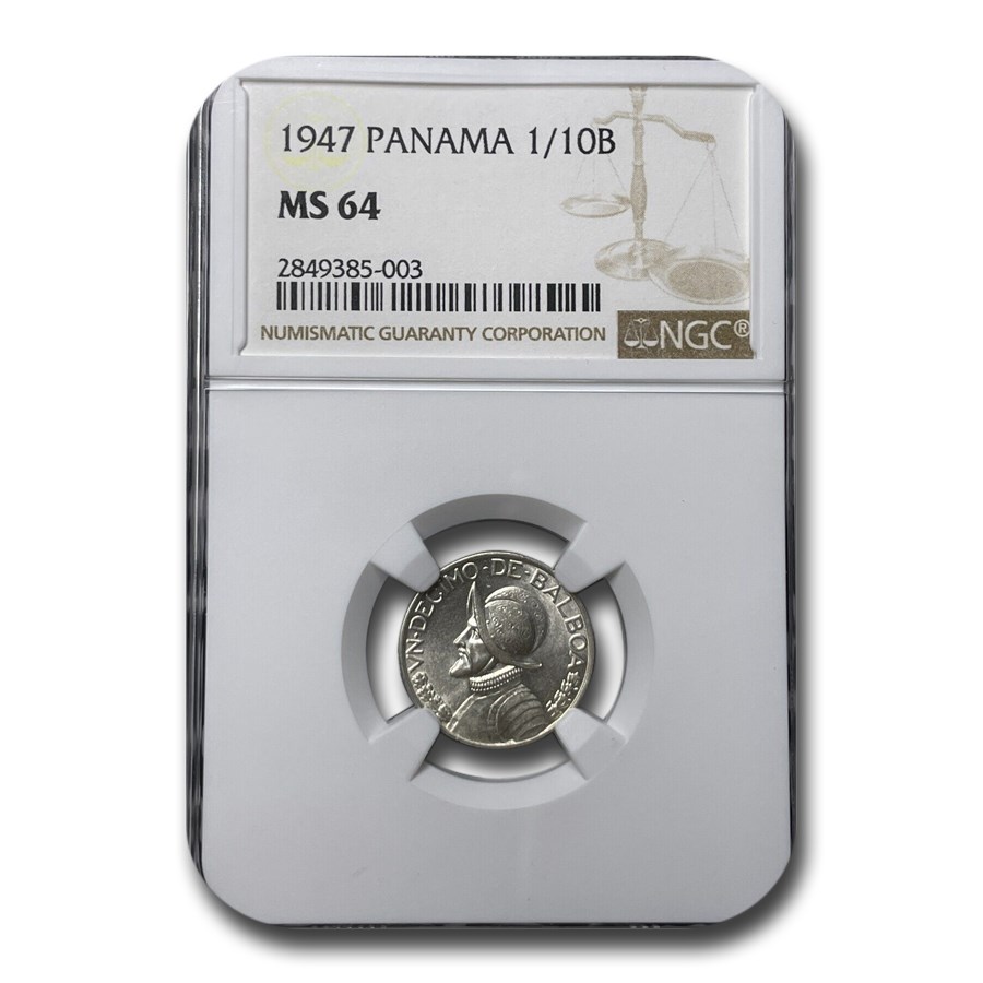 1947 Panama Silver 1/10 Balboa MS-64 NGC