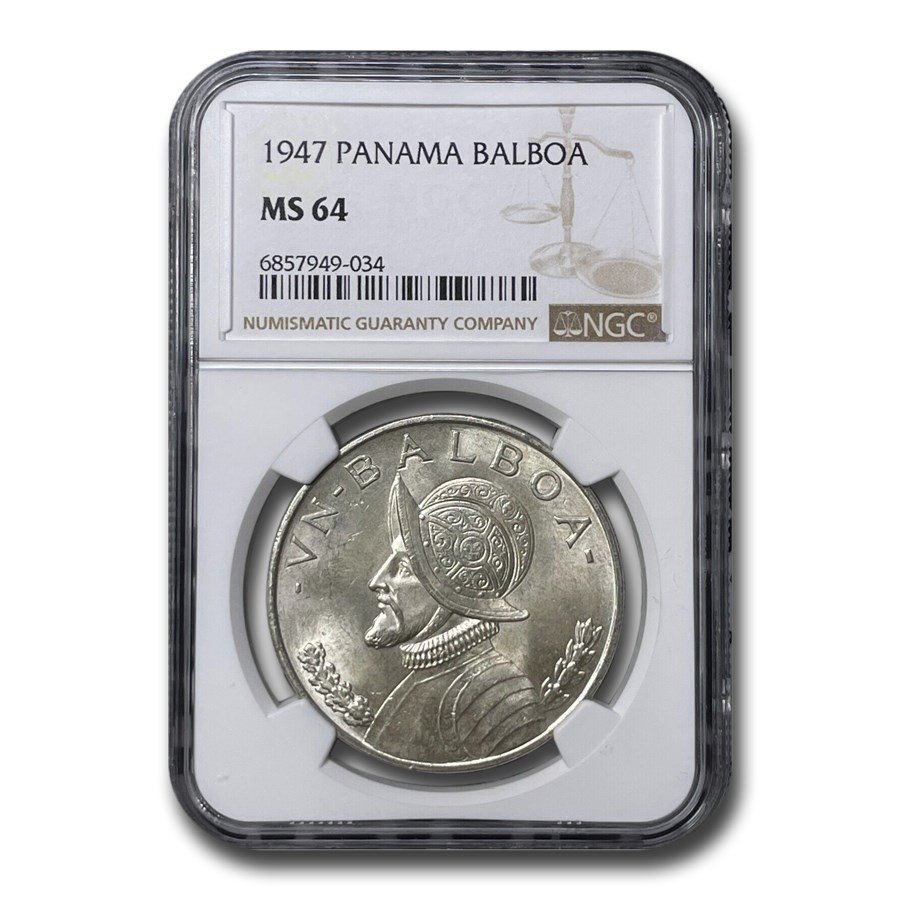 1947 Panama Silver Balboa MS-64 NGC