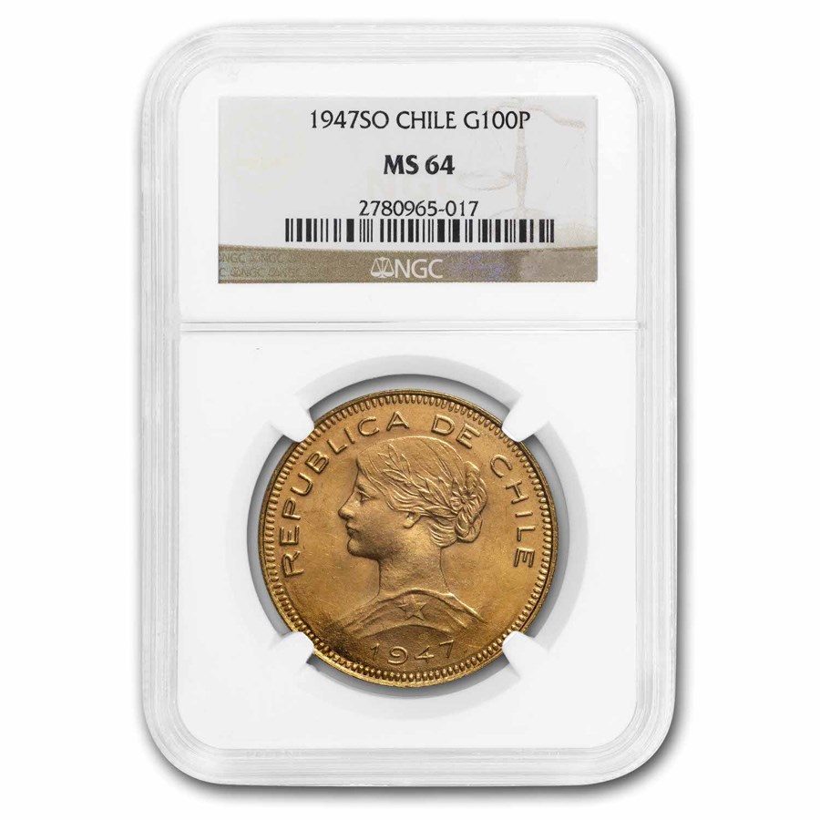 1947-So Chile Gold 100 Pesos MS-64 NGC