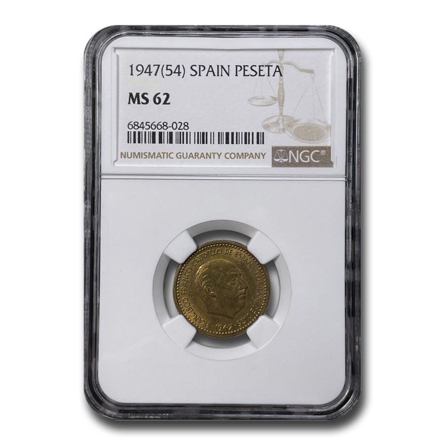 1947 Spain Peseta Francisco Franco MS-62 NGC