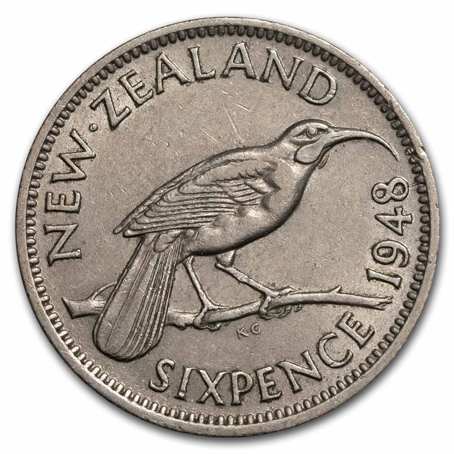 1948-1952 New Zealand Copper-Nickel 6 Pence George VI Avg Circ