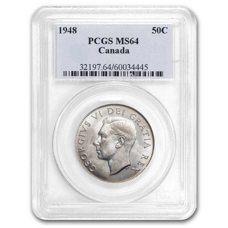 1948 Canada Silver 50 Cents George VI MS-64 PCGS