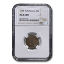 1948 Portugal 20 Centavos MS-64 NGC (Brown)