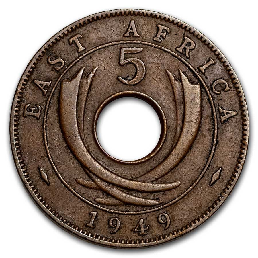 1949-1952 British East Africa Bronze 5 Cents George VI Avg Circ