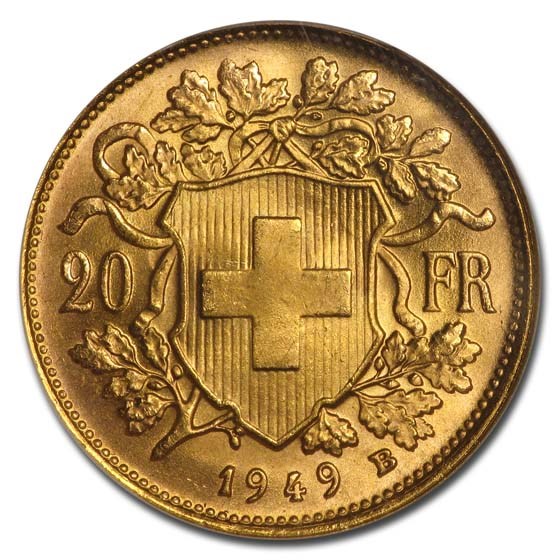 Buy 1949-B Switzerland Gold 20 Francs Helvetia MS-67 NGC | APMEX