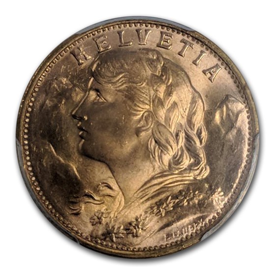 Buy 1949-B Switzerland Gold 20 Francs Helvetia MS-67 PCGS | APMEX