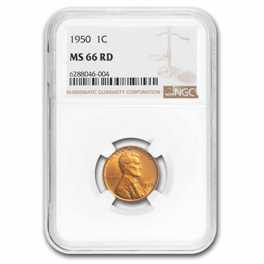 1950 Lincoln Cent MS-66 NGC (Red)