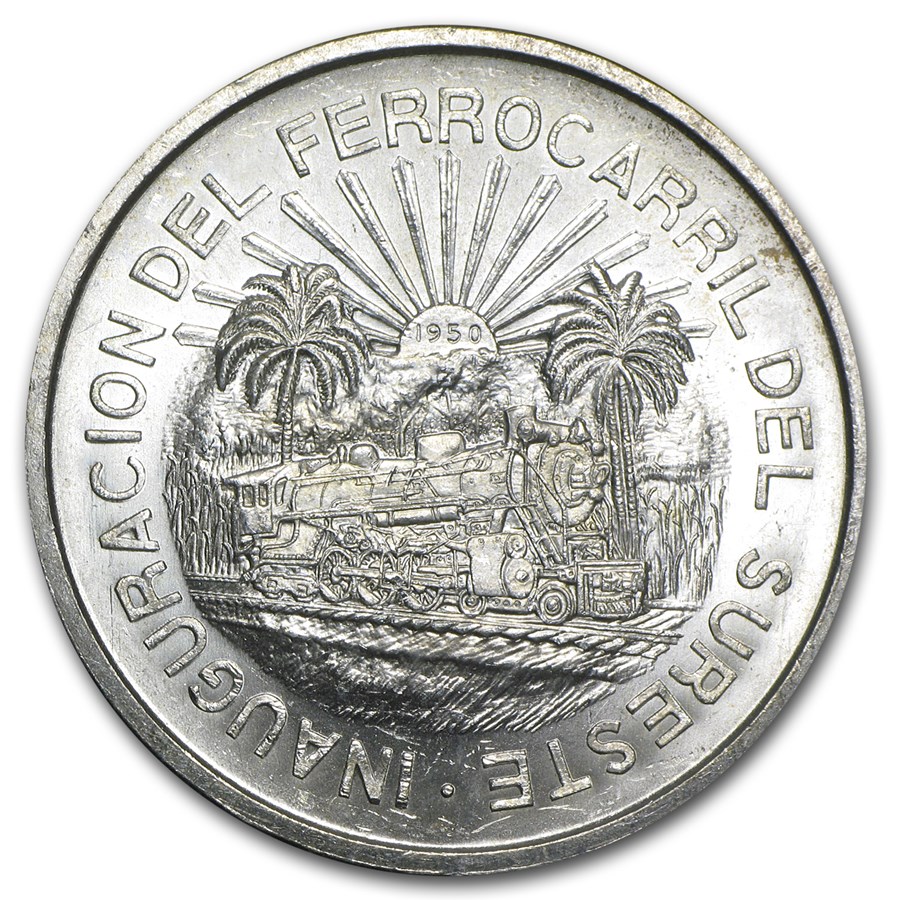 1950 Mexico Silver 5 Pesos Southern Railroad AU