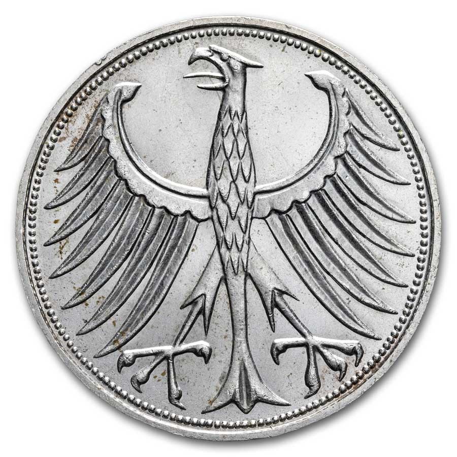 1951-1974 Germany Silver 5 Marks BU