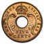 1952 British East Africa Bronze 5 Cents George VI BU (RED)