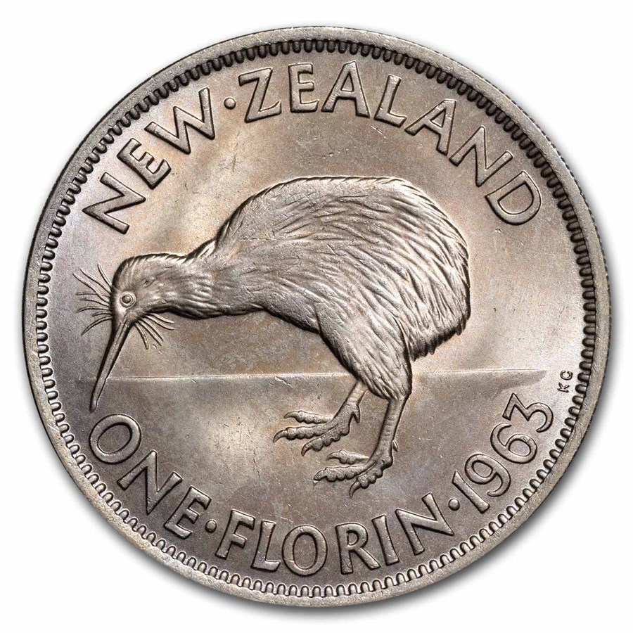 1953-1965 New Zealand Copper-Nickel Florin Elizabeth II BU