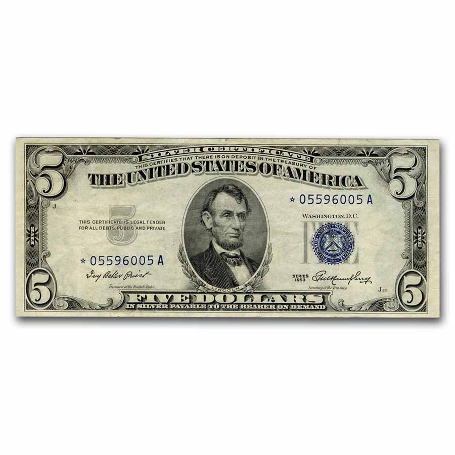 1953* $5.00 Silver Certificate XF (Fr#1655*) Star Note