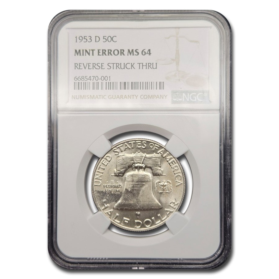 1953-D Franklin Half Dollar MS-64 NGC (Reverse Struck Thru)