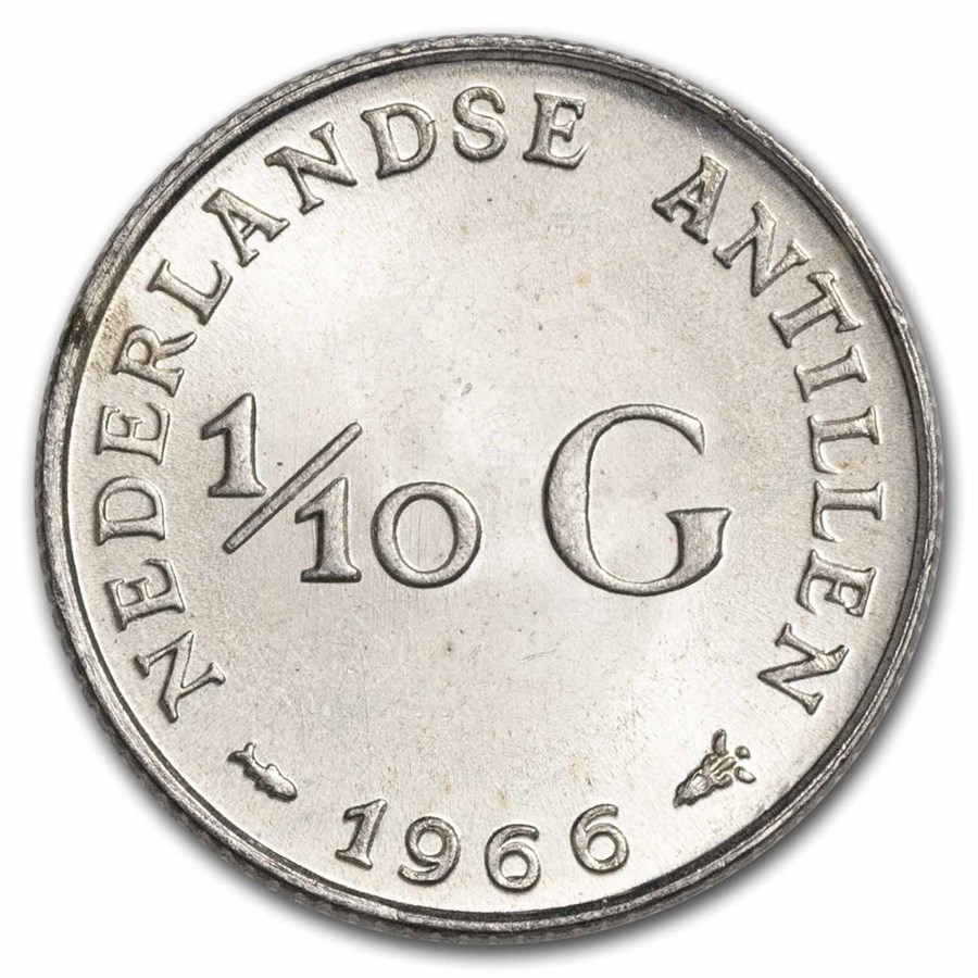 1954-1970 Netherlands Antilles Silver 1/10 Gulden BU