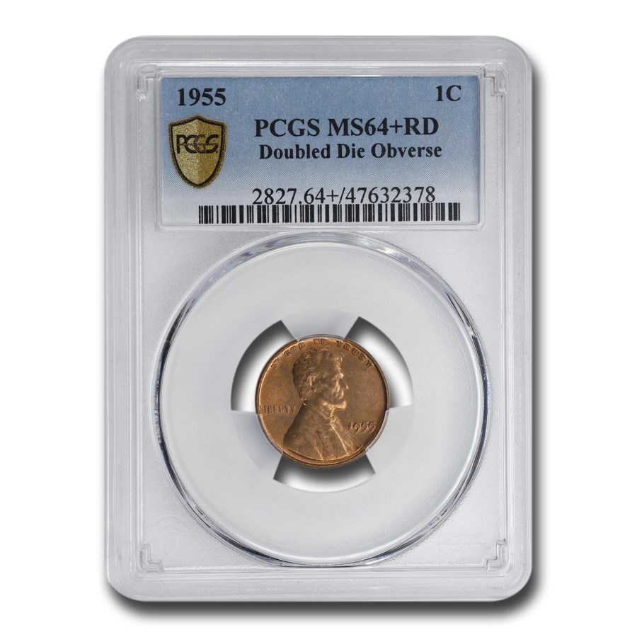 1955 Doubled Die Obverse Lincoln Cent MS-64+ PCGS (Red)