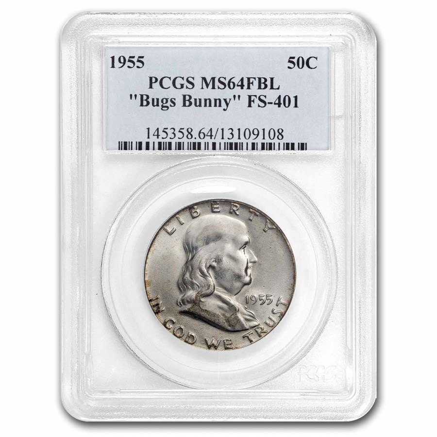 1955 Franklin Half Dollar MS-64 PCGS (FS-401, Bugs Bunny)