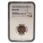 1955 Lincoln Cent Doubled Die Obverse MS-62 NGC (Brown)