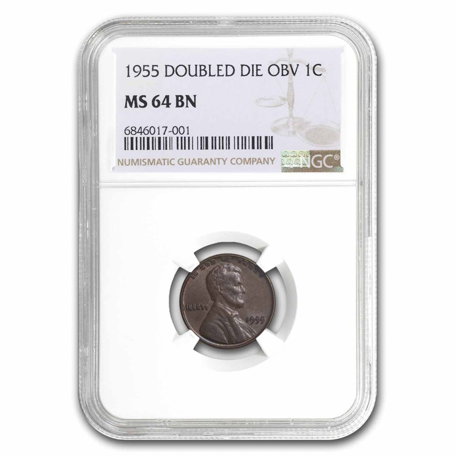 1955 Lincoln Cent Doubled Die Obverse MS-64 BN NGC