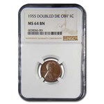 1955 Lincoln Cent Doubled Die Obverse MS-64 BN NGC