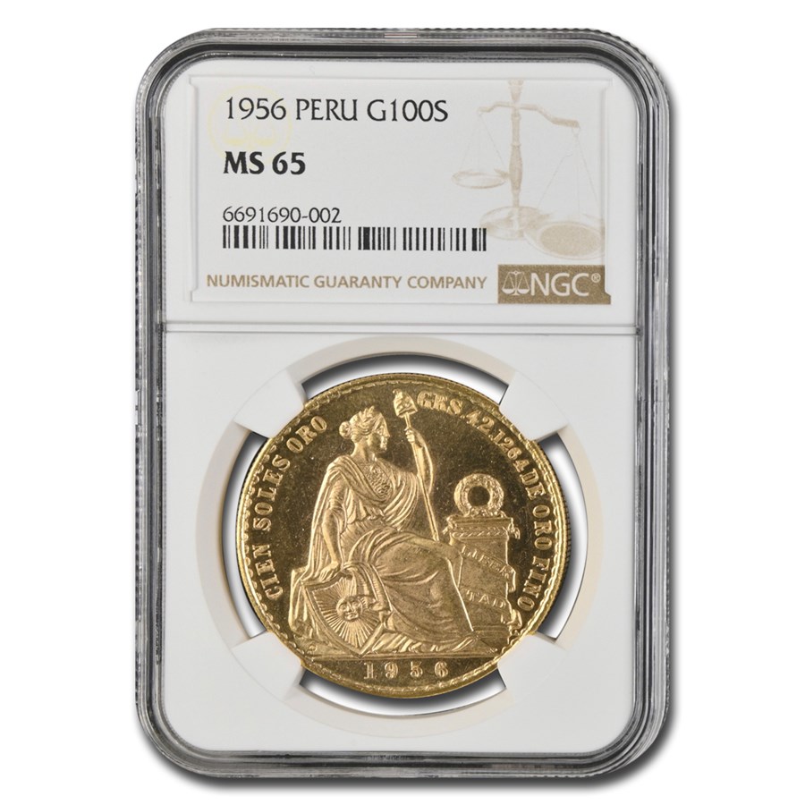 1956 Peru Gold 100 Soles Liberty MS-65 NGC