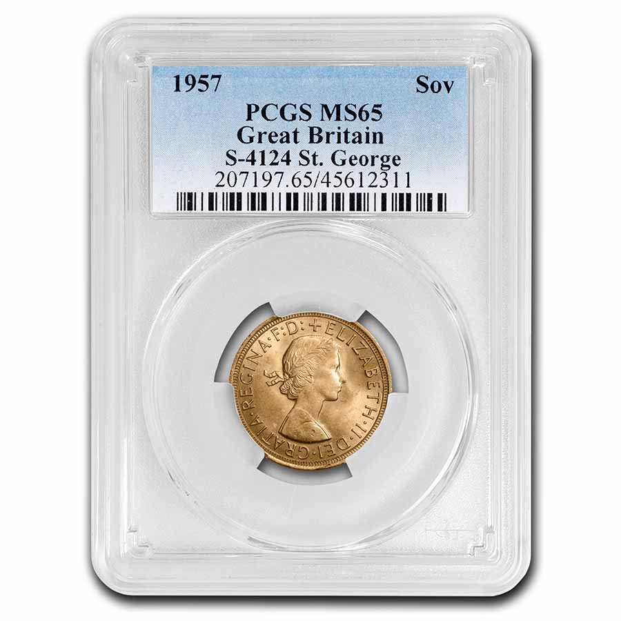 Buy 1957 Great Britain Gold Sovereign Elizabeth II MS-65 PCGS | APMEX