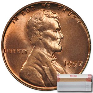 1957 Lincoln Cent 50-Coin Roll BU