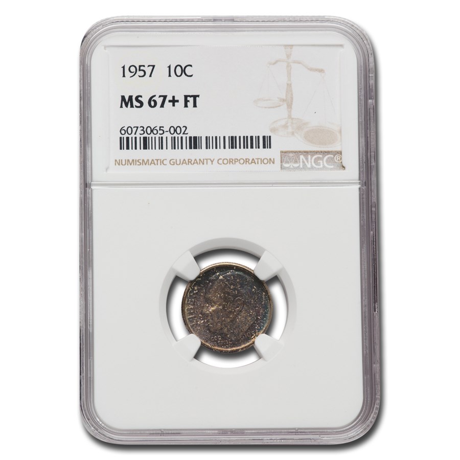 1957 Roosevelt Dime MS-67+ NGC (Toned, FT)