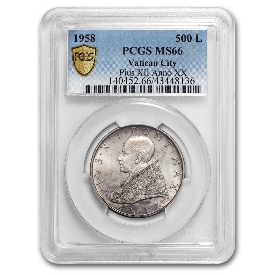 1958 Vatican City Silver 500 Lira Pius XII MS-66 PCGS