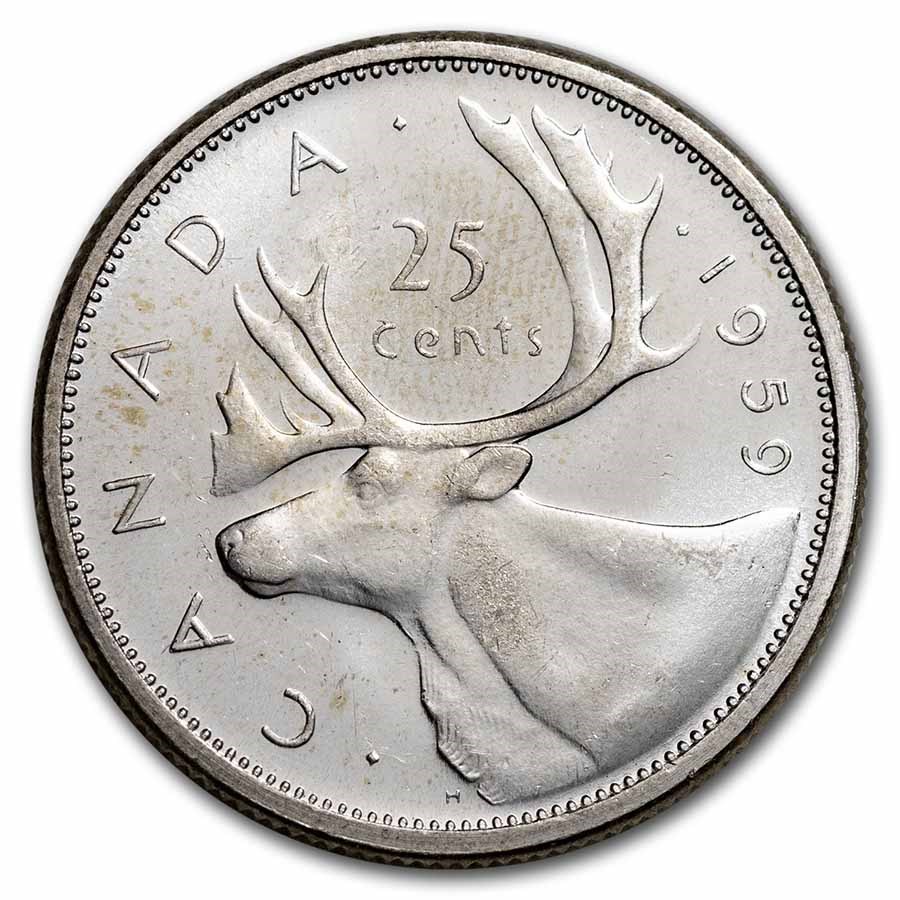 1959 Canada Silver 25 Cents BU/Prooflike