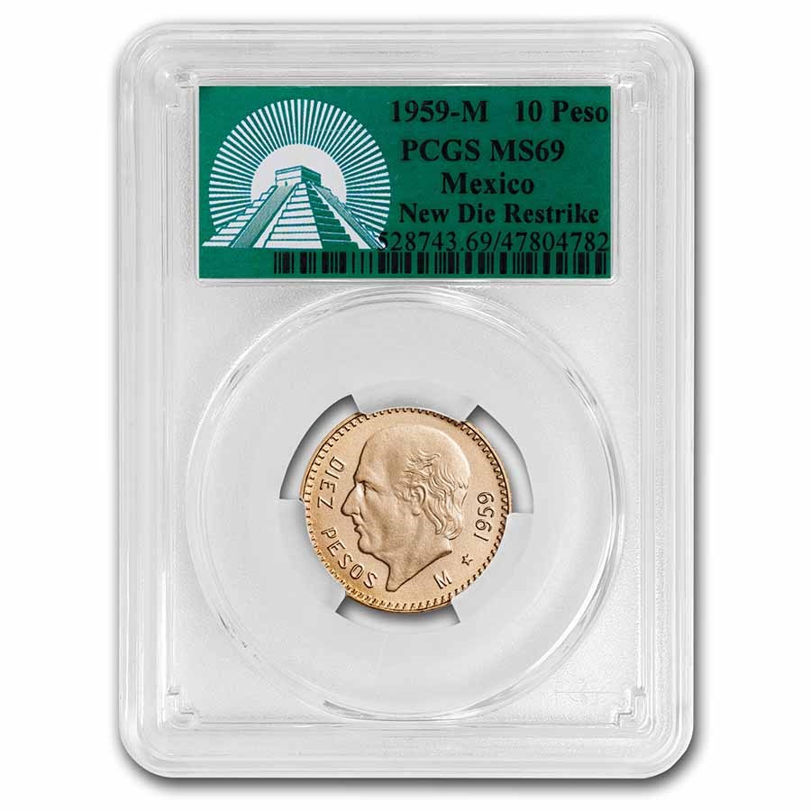 1959 Mexico AV 10 Pesos MS-69 PCGS (Green Label New Die Restrike)