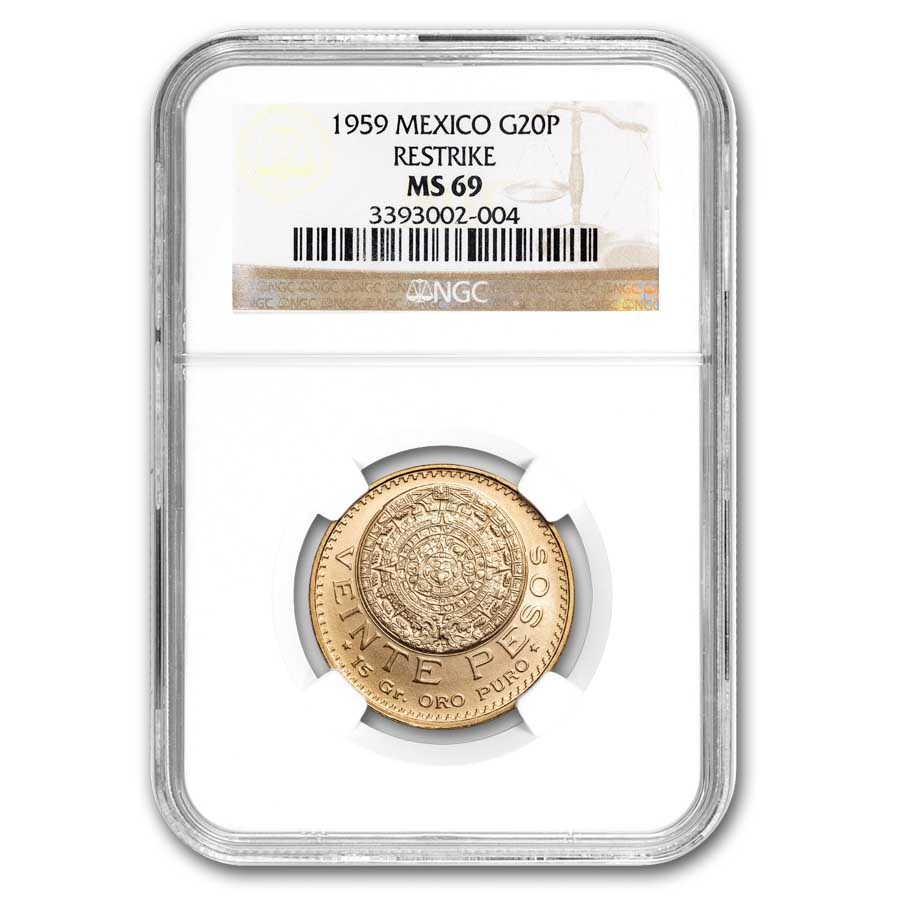 1959 Mexico Gold 20 Pesos MS-69 NGC (Restrike) (Wings)