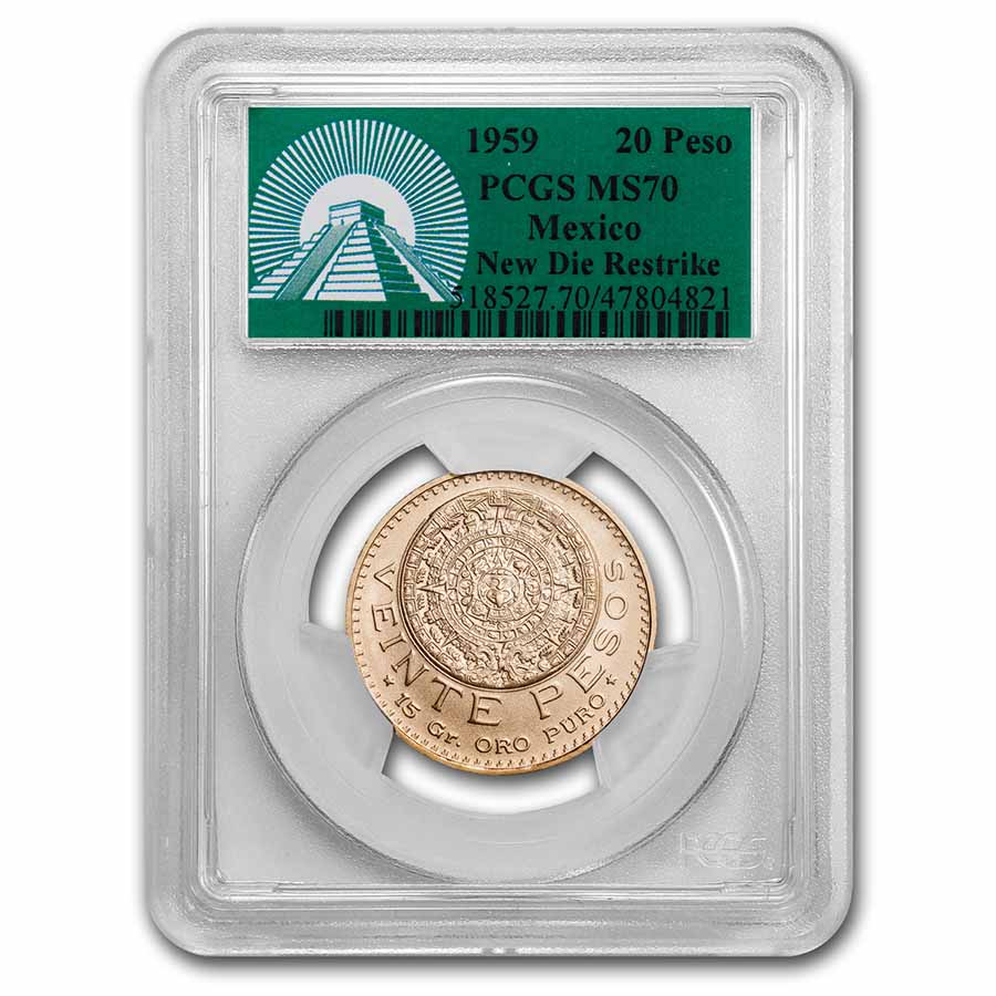 Buy 1959 Mexico Gold 20 Pesos MS 70 PCGS Green Label New Dies