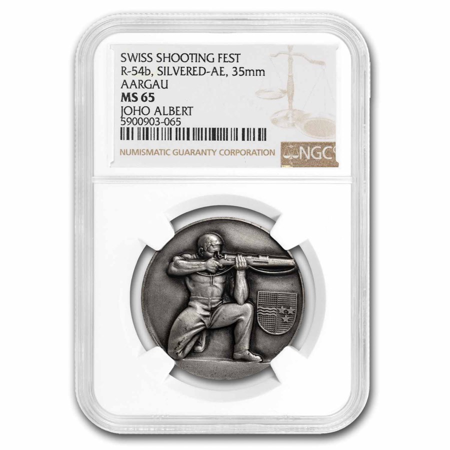 1959 Switzerland Aargau AE Silvered Shooting Medal MS-65 NGC