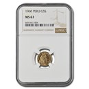 1960 Peru Gold 5 Soles Oro Liberty MS-67 NGC