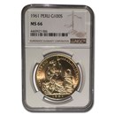 1961 Peru Gold 100 Soles Liberty MS-66 NGC